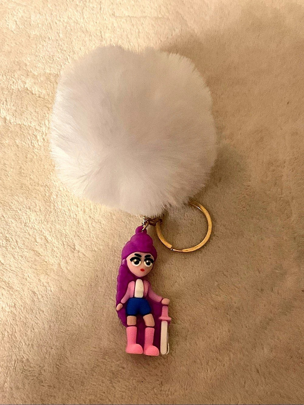 Pink & White Pom-Pom Keychain
